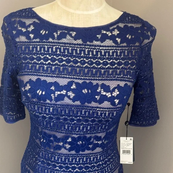 Adriana Papell Blue corded lace Dress - Picture 8 of 14